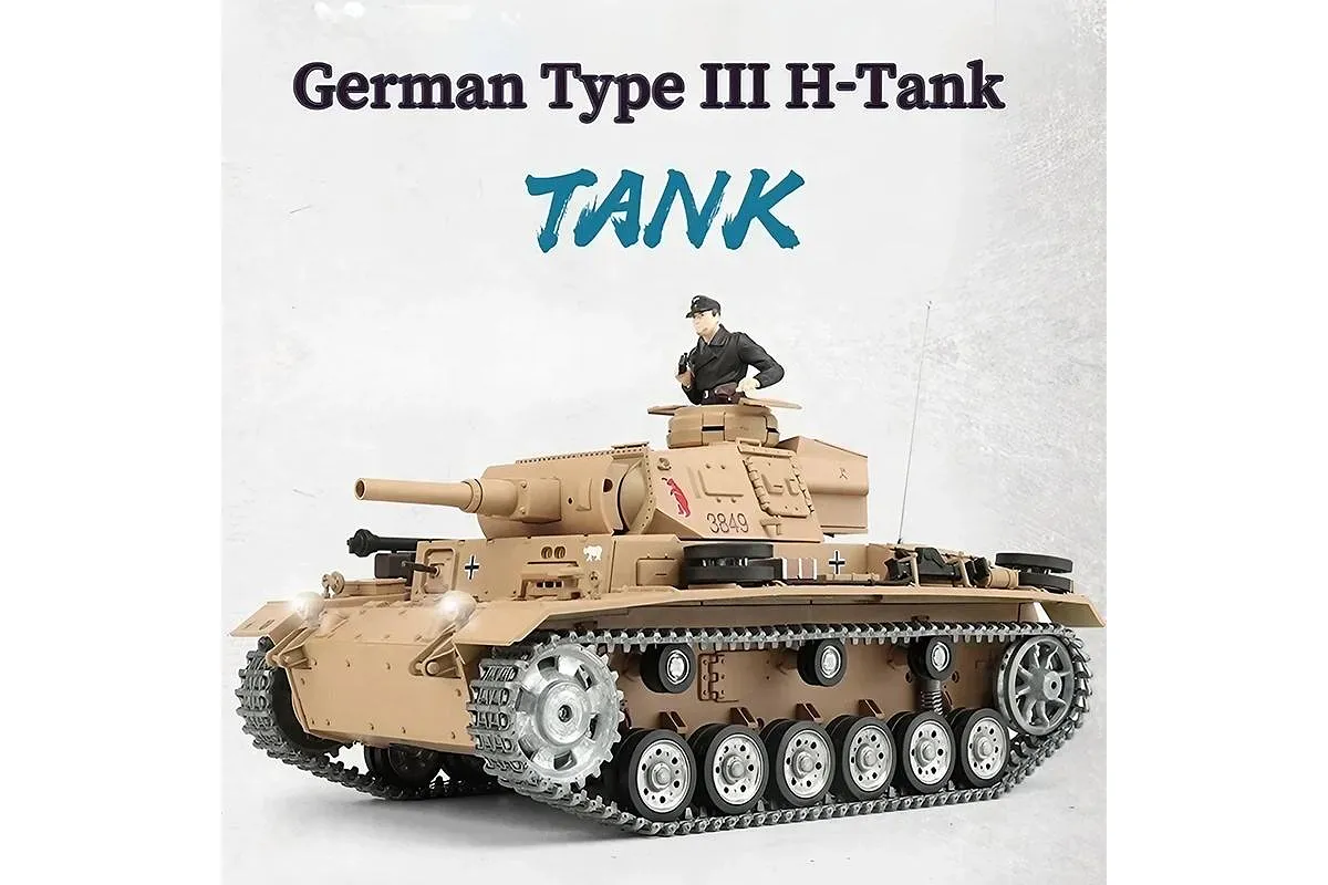 Char Henglong Panzer III H 1:16 – Radiocommandé, Avec Fumée, Son Et Canon Airsoft (pour Pièces Ou Projet)