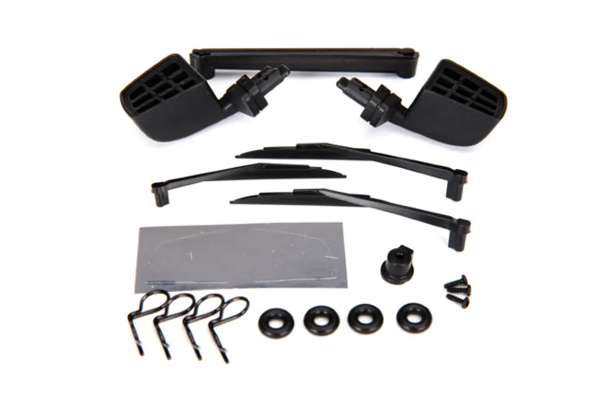 Traxxas Mirrors side black (left right)/ o-rings (4)/ windshield wipers left right rear/ wiper retainers (2)/ body clips (4)/ 1.6x5 BCS (self-tapping) (3) Traxxas Mirrors side black (left right)/ o-rings (4)/ windshield wipers left right rear/ wiper retainers (2)/ body clips (4)/ 1.6x5 BCS (self-tapping) (3)