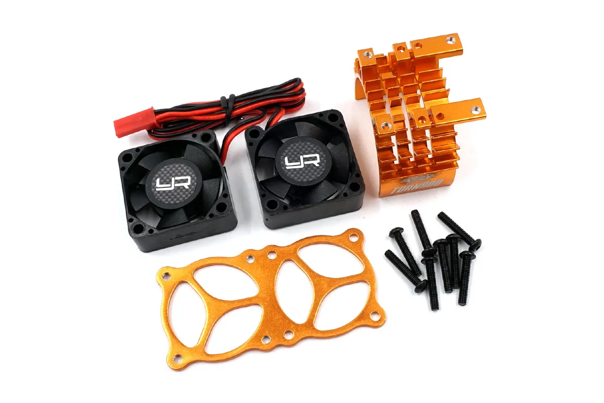Yeah Racing Orange Aluminium 540 550 Motor Heat Sink w Twin Tornado High Speed Fans Set