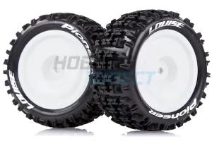 Louise 2.2" Rear E-Pioneer Tyres on White Dish Rims - Glued Buggy Wheels w/ Foam 2Pcs Louise 2.2" Rear E-Pioneer Tyres on White Dish Rims - Glued Buggy Wheels w/ Foam 2Pcs