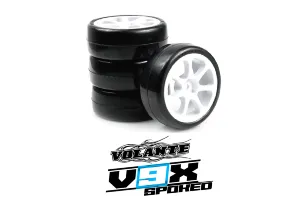 Volante 1/10 V9X Evolution 36R Premium Rubber Tyre on White Spoked Rims - Glued Wheels 4Pcs Volante 1/10 V9X Evolution 36R Premium Rubber Tyre on White Spoked Rims - Glued Wheels 4Pcs