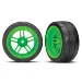 Traxxas 1.9" Response Slick Tyres on Split-Spoke Green Rims - Glued Wheels 2Pcs