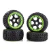 Rovan 4.7/5.5" Baja 5B Tarmac Buster II Tyres on Black Rims - Beadlocked Wheel Set w/ Green Beadlocks