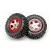 Traxxas 1.5/1.9" 1/16 Slash Off Road Tyres on Satin Chrome/Red Rims - Glued Wheels 2Pcs