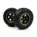 BlackZon 1.9" Desert Tyres on Black/Green Spoked Rims - Glued Wheels 2Pcs