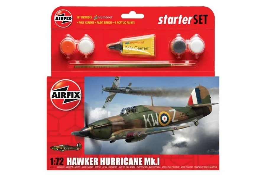 Airfix1/72HawkerHurricaneMk.1FighterScaledPlasticModelKitSmallStarterSet