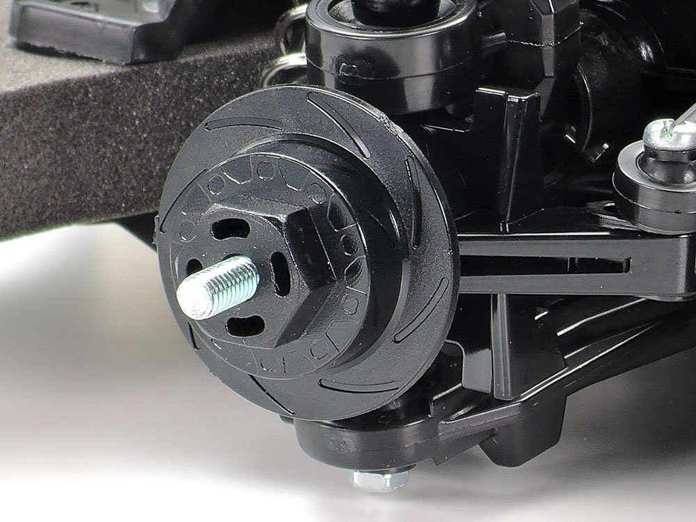Wheel hubs are shaped to look like brake discs.