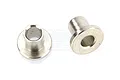 Two small silver metal flanged bushings for RC vehicles shown on a white background.