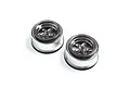 Two Losi 2.2/3.0 inch rear 5-spoke drag car rims in black chrome finish, shown from a high angle against a white background.