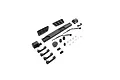 A set of black plastic exterior detail parts for an Axial 1/6 scale Jeep JLU RC car, including door handles, wipers, vents, and small hardware.