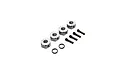 A set of four silver 17mm wheel hexes, four black grub screws, and two black rubber O-rings for RC vehicles.
