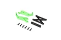 Losi 1/18 scale wheelie bar set in green, including two green side arms, a black support frame, and six small black mounting screws.