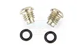 Two silver metal threaded differential pin removal screws and two black rubber O-ring seals arranged on a white background.