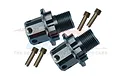 Two grey aluminium 17mm wheel hex adaptors with +13mm extension and four matching metal pins, displayed against a white background.