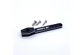 A black Reefs RC aluminium long servo horn with three small metal screws on a white background.