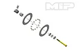 Exploded view diagram of an MIP Super Ball Diff Rebuild Kit showing various metal components, balls, and a yellow screw.