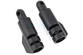Two black plastic Rovan rear body posts for RC cars, shown against a white background.