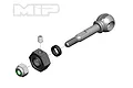 A technical diagram of an MIP X-Duty rear CVD wheel axle assembly, showing the axle, hex adapter, spacer, set screw, and locking nut.