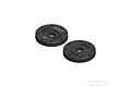 Two black circular MIP shock pistons with multiple holes, featuring the MIP logo and an H marking on one, isolated on a white background.