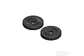 Two black MIP 10-hole Bypass1 shock pistons for RC cars, featuring a central hole and multiple smaller bypass holes, shown on a white background.