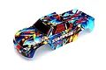 Traxxas 1/10 Stampede RC truck body shell with Rock-n-Roll multi-colour paint scheme.