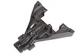 A black plastic Traxxas front lower bulkhead spare part for an RC vehicle, shown from a top-down perspective against a white background.