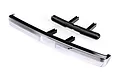 Traxxas chrome front and rear bumper set for RC vehicles, featuring a large chrome bumper and a smaller black bumper component.
