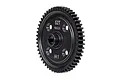 A black Traxxas 52T 1Mod steel spur gear for RC vehicles, shown from a slight angle against a white background.
