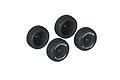 Four ARRMA dBoots Fortress RC car wheels with black rims and off-road tread tires, arranged on a white background.