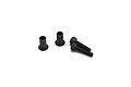 Kyosho long king pin set including two black metal bushings and two black socket head screws on a white background.