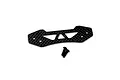 A carbon fibre bumper plate for an RC car with two included black screws on a white background.