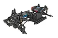 Element RC Enduro Builders Kit 3 chassis assembly showing motor, ESC, and battery mounted on a black frame.