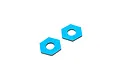 Two hexagonal blue slipper clutch pads for RC vehicles, shown against a plain white background.