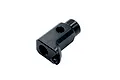 A black anodized aluminium RC battery stopper or top deck post mount component on a white background.