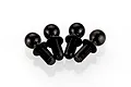 Four black metal ball studs for RC cars arranged in a row against a white background.