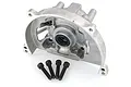 A Rovan 4-bolt engine crankcase component with pre-installed bearings and seals, accompanied by four black socket head cap screws on a white background.