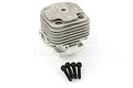 Rovan 34mm 27.5cc 4-bolt cylinder head for RC engines, shown with four black mounting bolts on a white background.