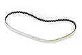 A white Bando low friction RC drive belt with black teeth, isolated on a white background.