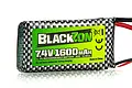 BlackZon 7.4V 1600mAh LiPo battery with a black and white checkered wrap and green label.