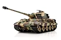 A 1/16 scale Heng Long German King Tiger RC tank with a camouflage paint scheme and the number 124 on the turret, isolated on a white background.