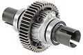 A complete Rovan aluminium RC differential unit featuring a large gear, metal housing, and drive cups on a white background.