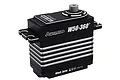 Power HD W50-360 brushless winch servo in a black and silver metal casing, viewed from a high angle against a white background.