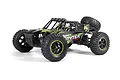 BlackZon Smyter DB Turbo RC desert buggy in green and black, featuring a roll cage, spare tire, and off-road tires on a white background.