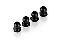 Four black steel female suspension balls for RC cars arranged in a row on a white background.