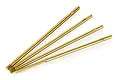 Four gold-colored metal hex driver replacement tips arranged in a fan shape on a white background.