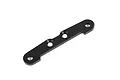 A black Rovan aluminium rear lower suspension arm pin brace for RC cars, shown against a white background.