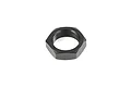 A black anodized aluminium serrated wheel nut for RC vehicles, shown from an angled perspective against a white background.