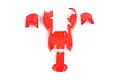 A set of red painted RC buggy body shell panels laid out on a white background.