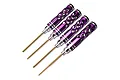A set of four GPM Racing hex drivers in purple with honeycomb-patterned handles, featuring 1.5mm, 2.0mm, 2.5mm, and 3.0mm tips.