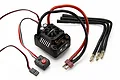 Maverick FLX10-4S120 Flux 120A Brushless ESC with cooling fan, power switch, and pre-soldered motor and battery connectors.